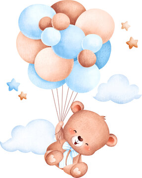 Naklejki Cute teddy bear and balloons