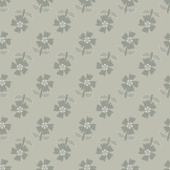 Wild meadow flower seamless vector pattern background. Modern style neutral ecru beige wild flowers backdrop. Hand drawn line art outline silhouette botanical design. Garden flower cottagecore repeat