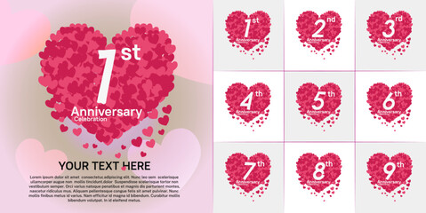 set of anniversary pink color heart can be use for celebration event