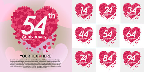 set of anniversary pink color heart can be use for celebration event