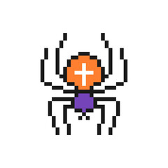 Spider pixel icon isolated on white background, Halloween vector sign symbol.