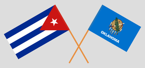 Crossed flags of Cuba and The State of Oklahoma. Official colors. Correct proportion