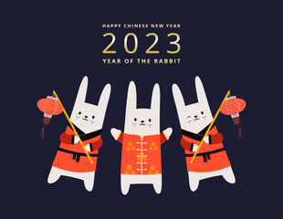 Chinese New Year 2023 banner design. Happy Chinese new year. Traditional design. Year of the rabbit. Happy new year