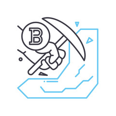 bitcoin mining line icon, outline symbol, vector illustration, concept sign