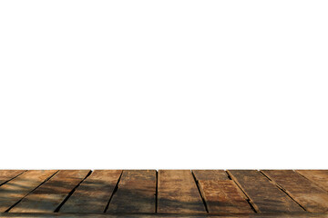 Old wooden tabletop isolated on white background for product work.
