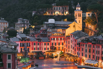 Portofino, Italy fishing village and commune in the Metropolitan City of Genova - obrazy, fototapety, plakaty