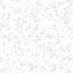 Fototapeta na wymiar Small random fragments on a white surface. Gray mosaic tiles, marble glass, stone art. Terrazzo seamless pattern. Granite wall texture. Venice vector organic design. Irregular floor covering. Linoleum