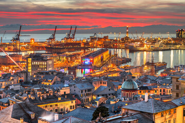 Genova, Italy Downtown Skyline on the Port