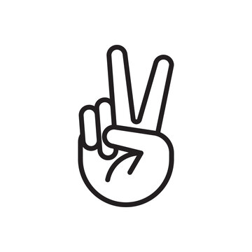 Hand gesture V sign for victory or peace line art. Vector icon for apps and websites. The index and ring fingers signal the number 2, illustration symbol two. Isolated on a white background.