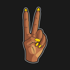 Victory and Peace Gesture Symbol. Hand girl with two fingers up. Hand-drawn sketch