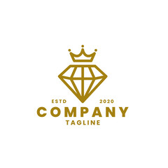 Diamond stone logo and king crown, creative design and icon template. Simple flat vector illustration of beauty crystal gold, gem jewelry. Line art, minimalist luxury.