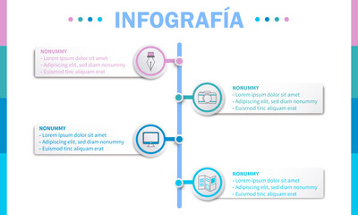 Infograf&iacute;a recuadros con iconos en c&iacute;rculos 