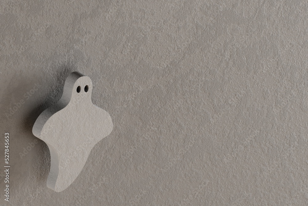Poster Beautiful abstract illustrations Gray Halloween ghost symbol icons on a gray wall background. 3d rendering illustration. Background pattern for design.