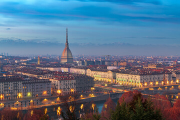 Fototapeta na wymiar Turin, Piedmont, Italy skyline with the Mole Antonelliana