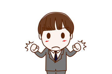 （上半身正面）握りこぶしを作り気合を入れるようにファイティングポーズを作る男子学生