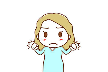 （上半身正面）握りこぶしを作り気合を入れるようにファイティングポーズを作る白人女性