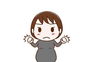 （上半身正面）握りこぶしを作り気合を入れるようにファイティングポーズを作る妊婦