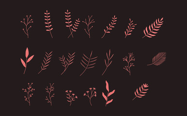 set of Botanical futuristic leaves isolated