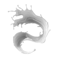 3d render, milk splash isolated on transparent background. White paint splashing. Cosmetics moisturizing lotion.