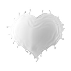 3d illustration, heart shape milk splash, Valentines day romantic symbol, liquid clip art isolated on transparent background. White paint splashing