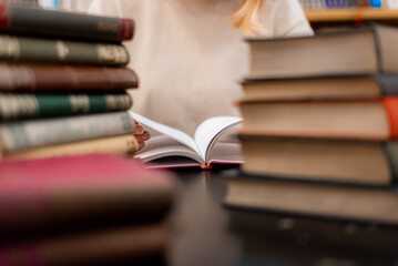 Reading book in a library