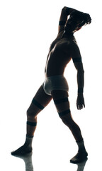 Fototapeta na wymiar Silhouette man with beautiful muscular torso in underwear