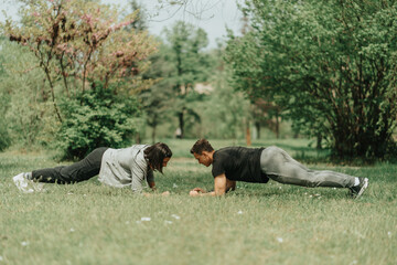 Couple making abdominal work out
