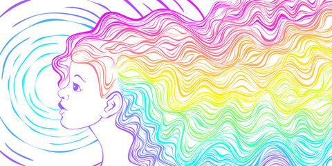 beautiful girl with rainbiw hair. Vector illustration	