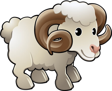 Cute Ram Sheep Farm Animal Vector Illustration