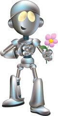 Illustration of love struck robot with flower