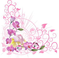  floral background with a woman daydreaming