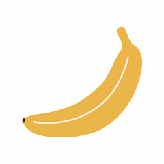 Yellow banana. Single fruit. Flat graphic vector illustration on white. Vegetarian raw food in cartoon style.