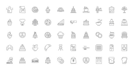 Bakery ideas, linear icons, line signs set, vector collection