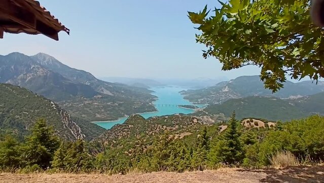 Lake Kremasta and Episkopi bridge in Karpenissi Greece