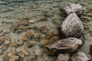 Mountain stones in water.