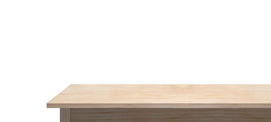 Wooden tabletop isolated on white background empty rustic wood table, for montage product display or design key visual layout. with clipping path
