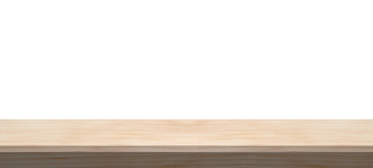Wooden tabletop isolated on white background empty rustic wood table, for montage product display or design key visual layout. with clipping path