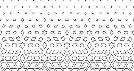 Geometric pattern. Based on traditional arabic ornament. Seamless in one direction.Option with a short fade out.Contoured lines