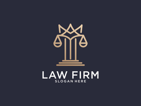 Law firm with crown line art logo design