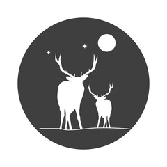 Hunting vector icon isolated on white. wildlife illustration sign collection. Deer symbol. Elk silhouette logo template. Family deer. Hunt logo, hunter