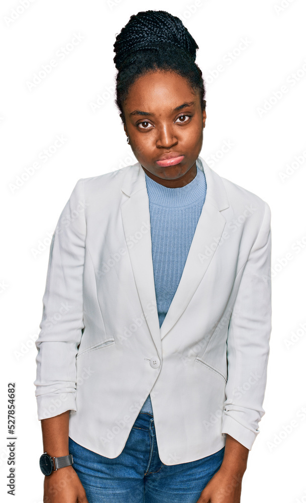 Wall mural Young african american woman wearing business clothes depressed and worry for distress, crying angry and afraid. sad expression.