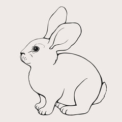 Hand drawn graphic silhouette of a rabbit.  Vector outline illustration.