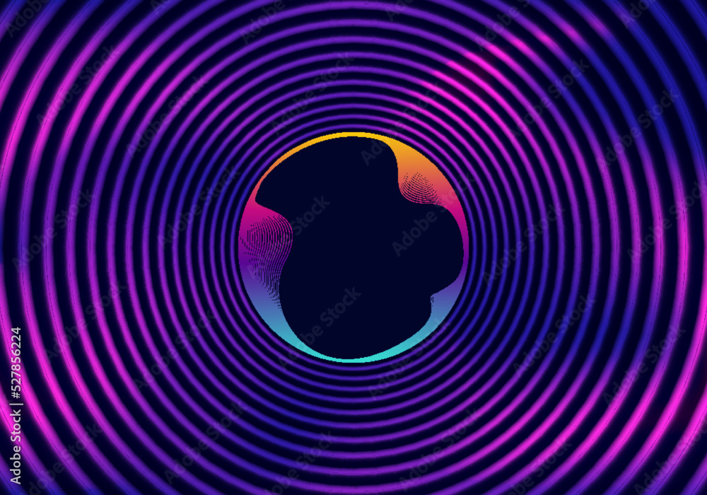 Poster abstract circles glowing neon color lighting round shape pattern with wavy dynamic lines technology 