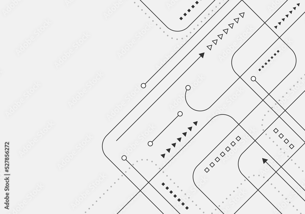 Poster abstract technology network connection black geometric circuit lines and node isolated on white back