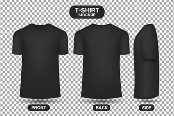 plain black t-shirt mockup template, with multiple views, front, back and side