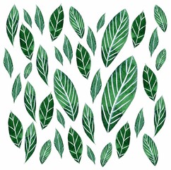 Naklejka na ściany i meble pattern with green leaves, watercolor 