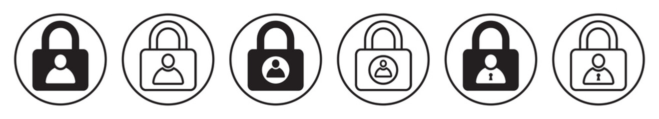 Set of account profile padlock icons. User with padlock, locked account. Security, lock user icon.