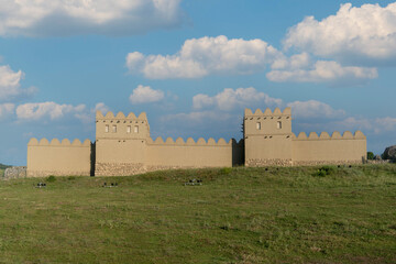 Reconstruction of a part of a fortification at ruins of old Hittite capital Hattusa, Corum, Turkey