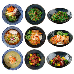 png Isolated variety of asian japanese dishes collage