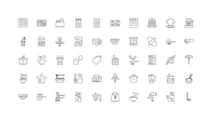 Kitchen ideas, linear icons, line signs set, vector collection